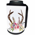 3dRose Anne Marie Baugh - Watercolor - Watercolor Pink and Blue Floral Antlers - Can Cooler Bottle Wrap (cc_252879)