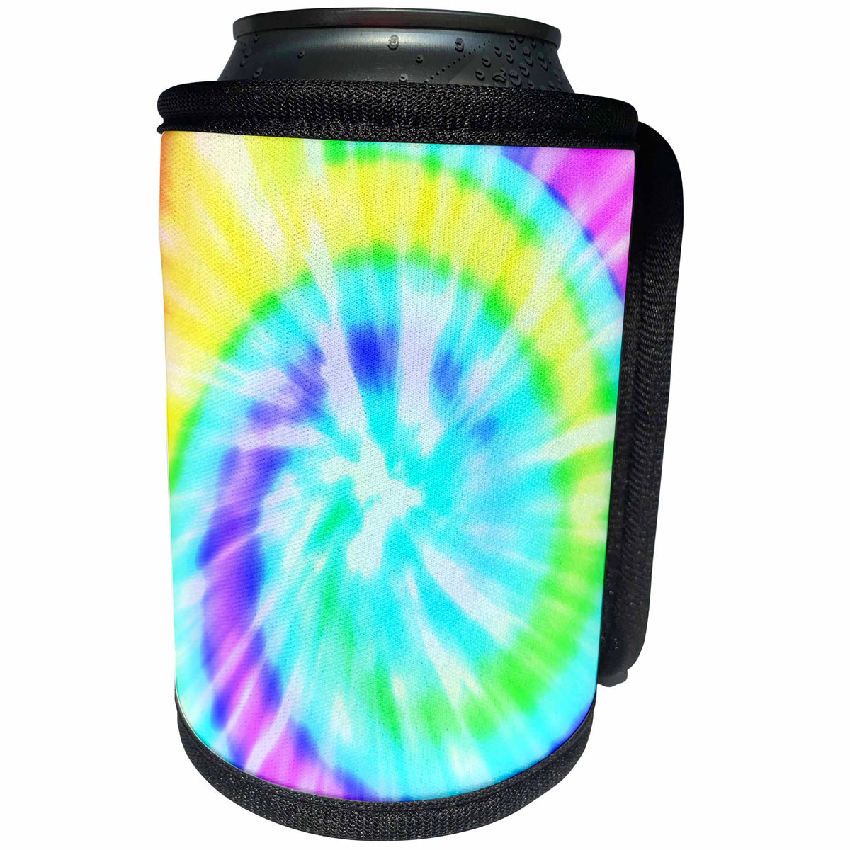 3dRose Anne Marie Baugh - Tie Dye - Pink, Aqua, Yellow Tie Dye Circle Design - Can Cooler Bottle Wrap (cc_252881)