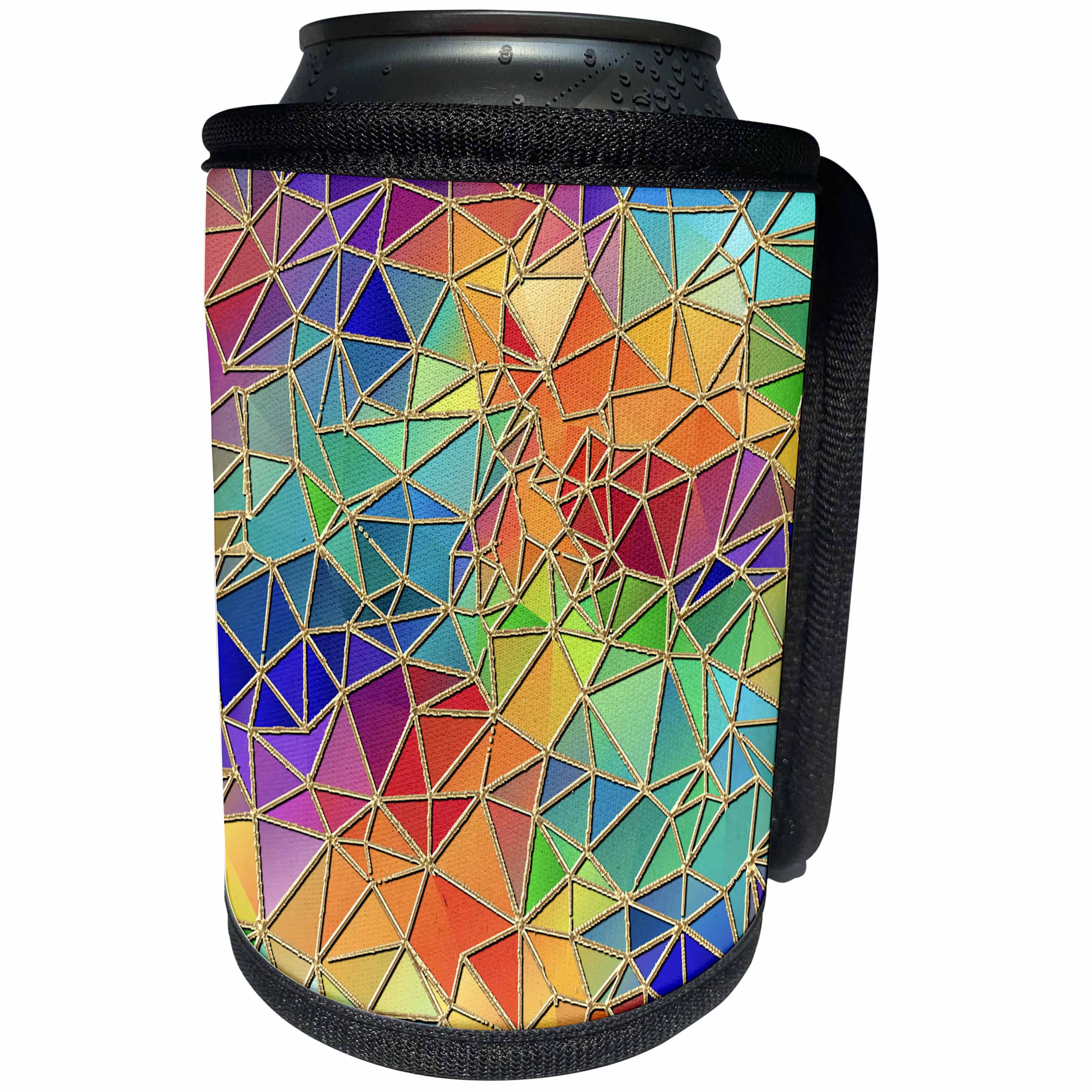 3dRose Anne Marie Baugh - Polygon - Multi-Colored Gold Trimmed Polygon Pattern - Can Cooler Bottle Wrap (cc_252882)