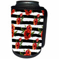 3dRose Anne Marie Baugh - Watercolor - Pretty Watercolor Red Poppy Flowers On Black and White Stripes - Can Cooler Bottle Wrap (cc_252888)