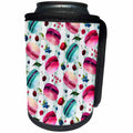 3dRose Anne Marie Baugh - Watercolor - Cute Aqua and Pink Macaroon Cookies On Aqua and White Stripes - Can Cooler Bottle Wrap (cc_252891)
