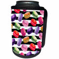 3dRose Anne Marie Baugh - Watercolor - Cute French Macaroon Cookies On Black and White Stripes - Can Cooler Bottle Wrap (cc_252892)