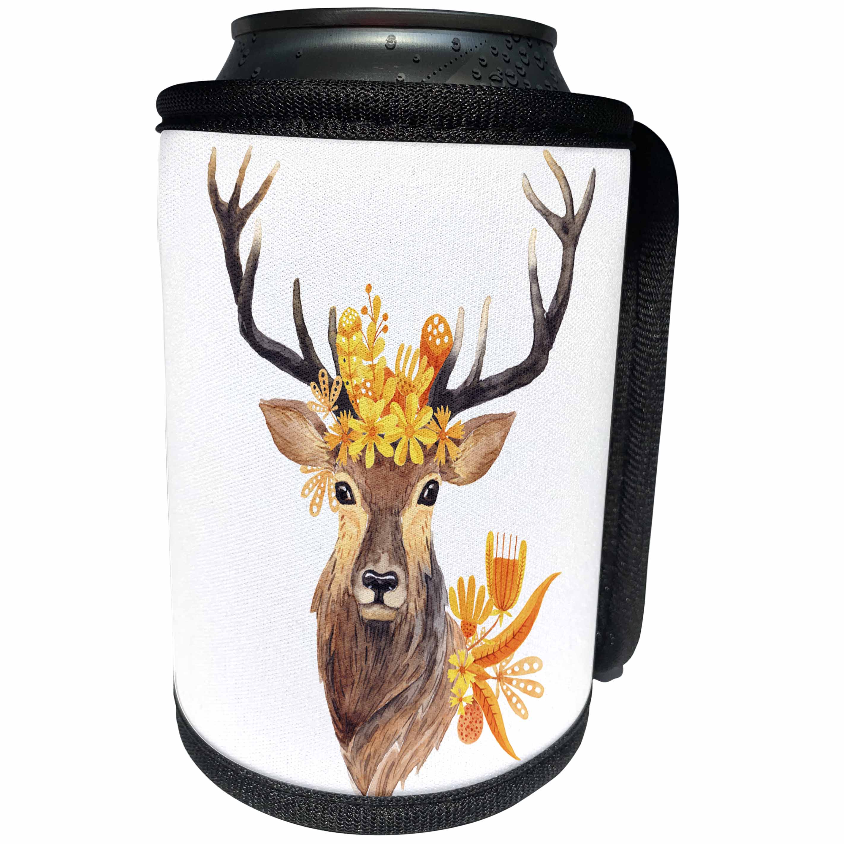 3dRose Anne Marie Baugh - Watercolor - Pretty Watercolor Deer With Floral Antlers - Can Cooler Bottle Wrap (cc_252897)