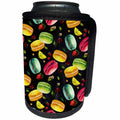 3dRose Anne Marie Baugh - Watercolor - Colorful Watercolor Tossed French Macaroon Cookies On Black Pattern - Can Cooler Bottle Wrap (cc_252910)