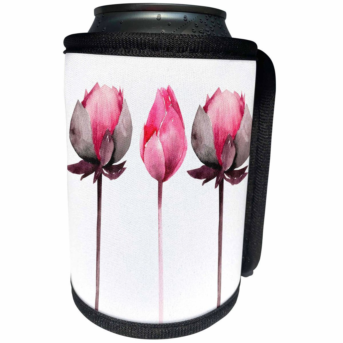 3dRose Anne Marie Baugh - Watercolor - Three Pink and Gray Watercolor Rose Buds - Can Cooler Bottle Wrap (cc_252914)