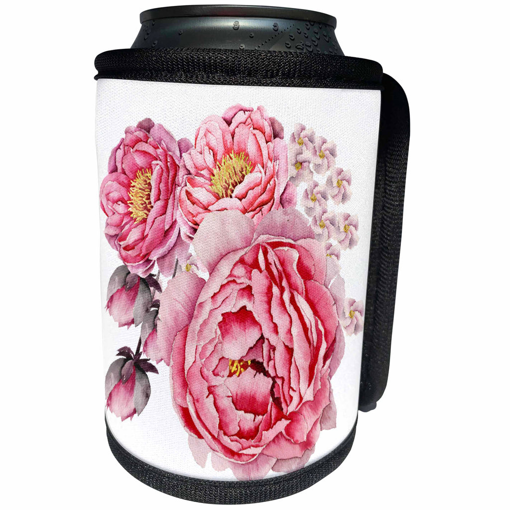 3dRose Anne Marie Baugh - Watercolor - Pretty Watercolor Pink Peony Flower Bouquet - Can Cooler Bottle Wrap (cc_252918)