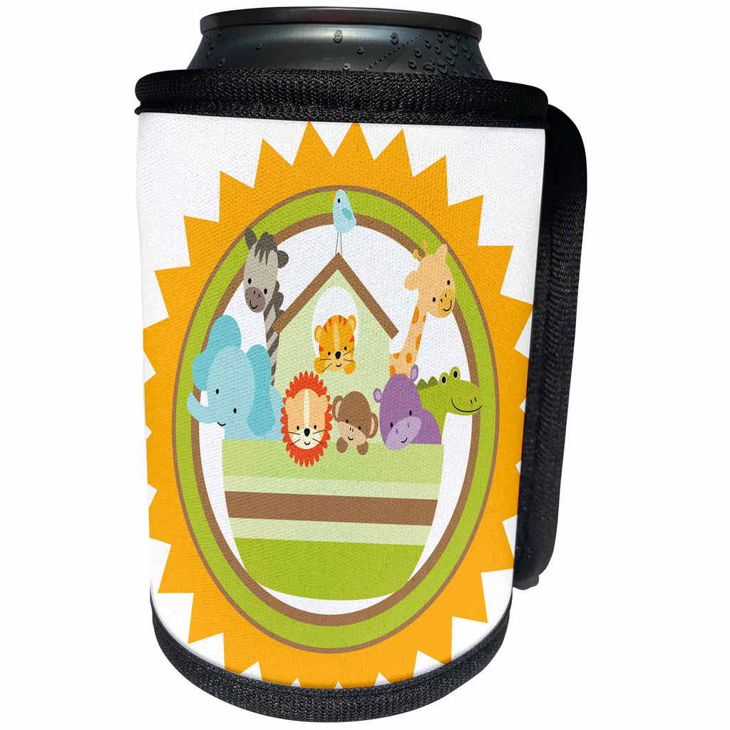 3dRose Anne Marie Baugh - Biblical - Cute Noahs Ark With Animals Sitting In A Sun - Can Cooler Bottle Wrap (cc_252930)