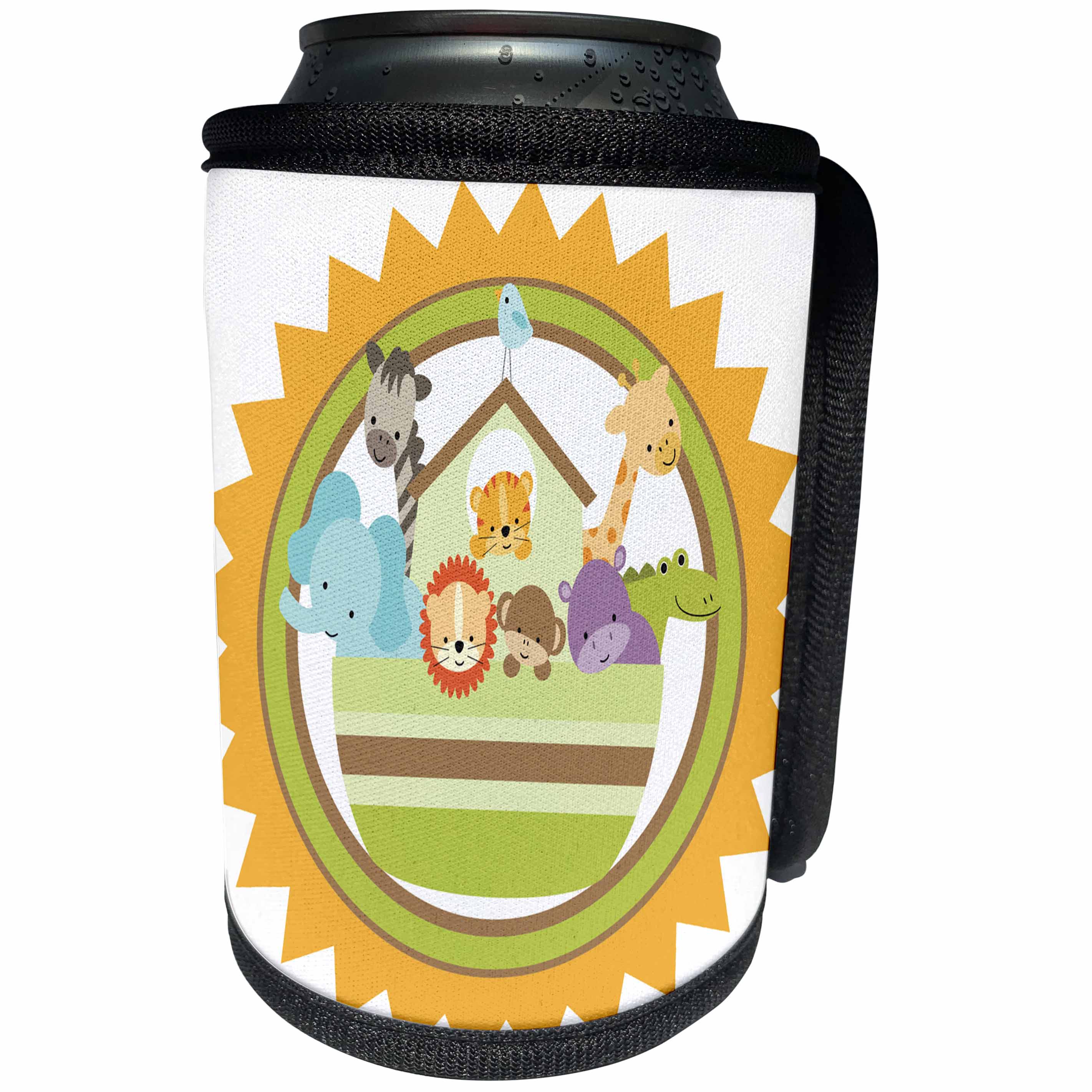 3dRose Anne Marie Baugh - Biblical - Cute Noahs Ark With Animals Sitting In A Sun - Can Cooler Bottle Wrap (cc_252930)