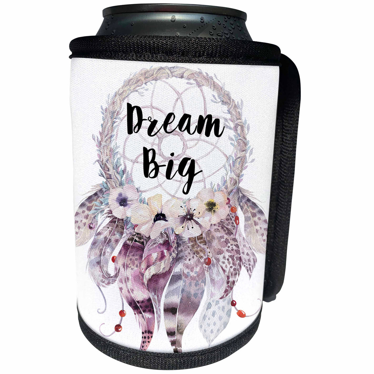 3dRose Anne Marie Baugh - Quotes - Dream Big In A Watercolor Feathered Dream Catcher - Can Cooler Bottle Wrap (cc_252934)