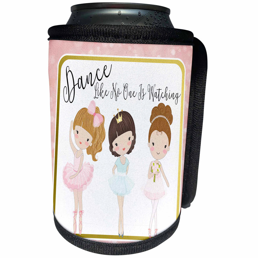 3dRose Anne Marie Baugh - Quotes - Dance Like No One Is Watching With Cute Ballerina Girls - Can Cooler Bottle Wrap (cc_252935)
