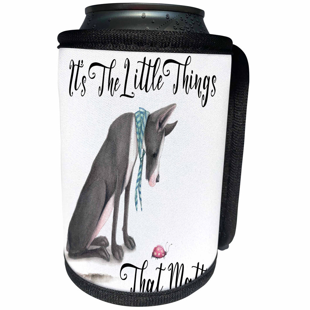 3dRose Anne Marie Baugh - Quotes - Large Dog Looking Down On A Ladybug With Its The Little Things - Can Cooler Bottle Wrap (cc_252948)