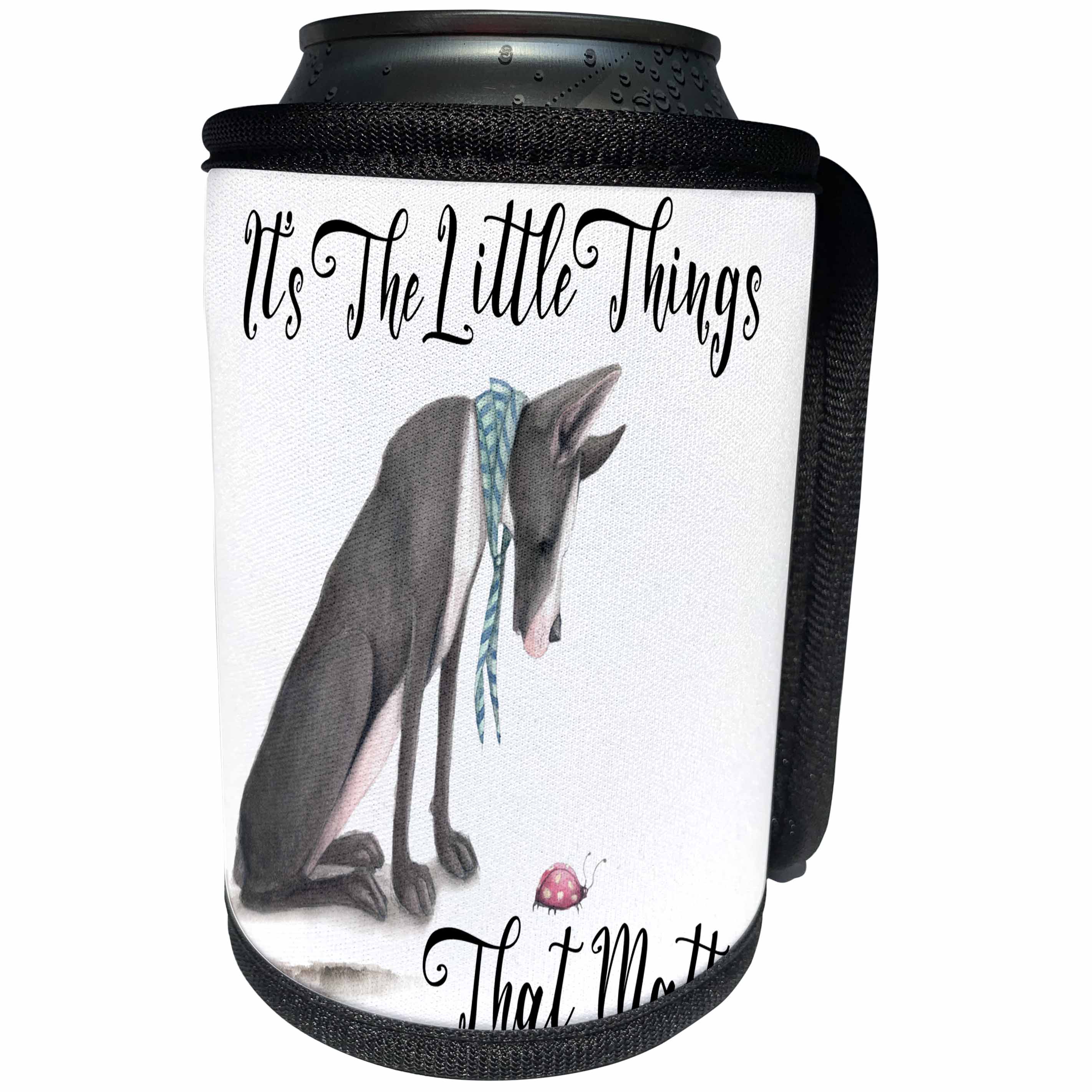 3dRose Anne Marie Baugh - Quotes - Large Dog Looking Down On A Ladybug With Its The Little Things - Can Cooler Bottle Wrap (cc_252948)