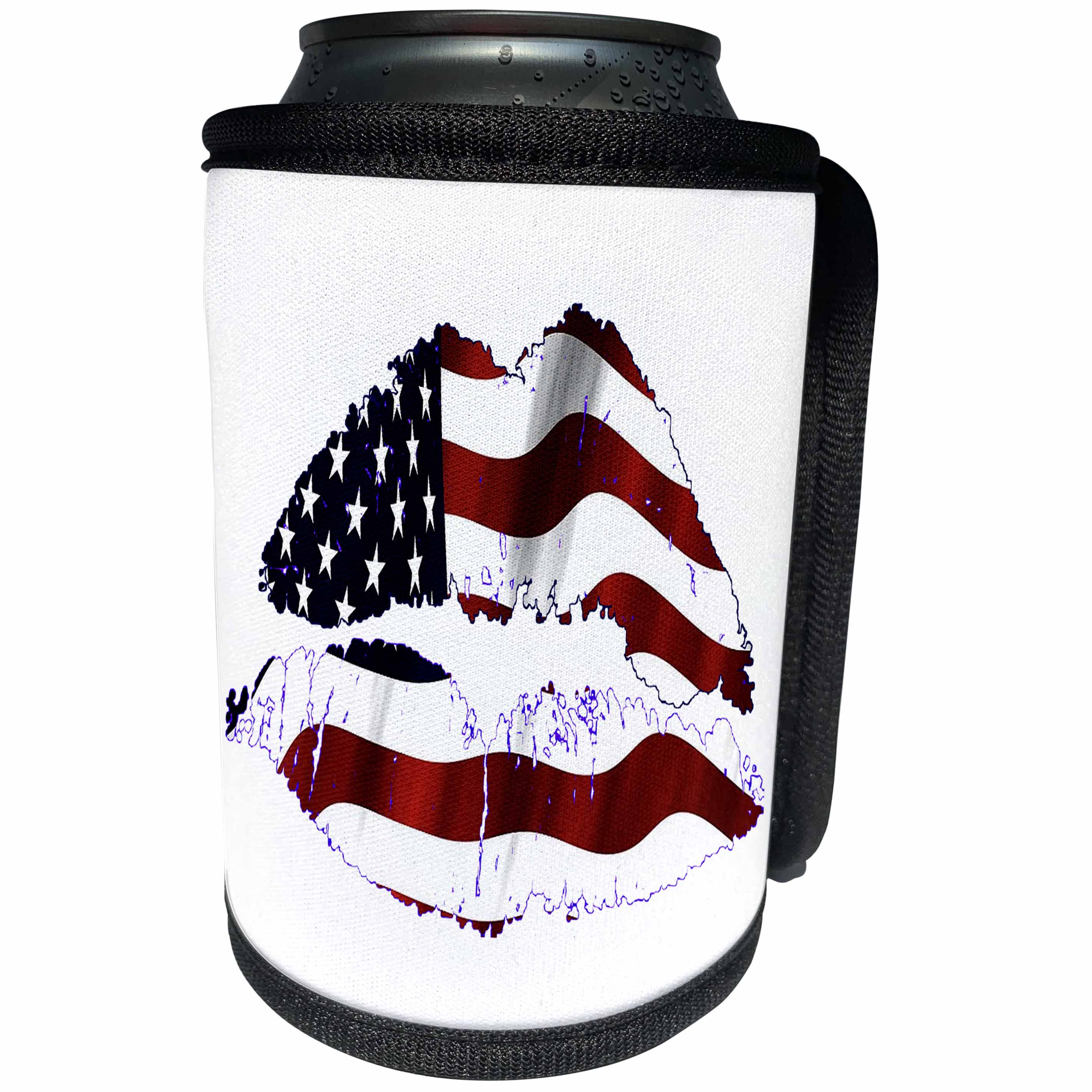 3dRose Anne Marie Baugh - USA Flag - USA Flag Lips - Can Cooler Bottle Wrap (cc_252951)