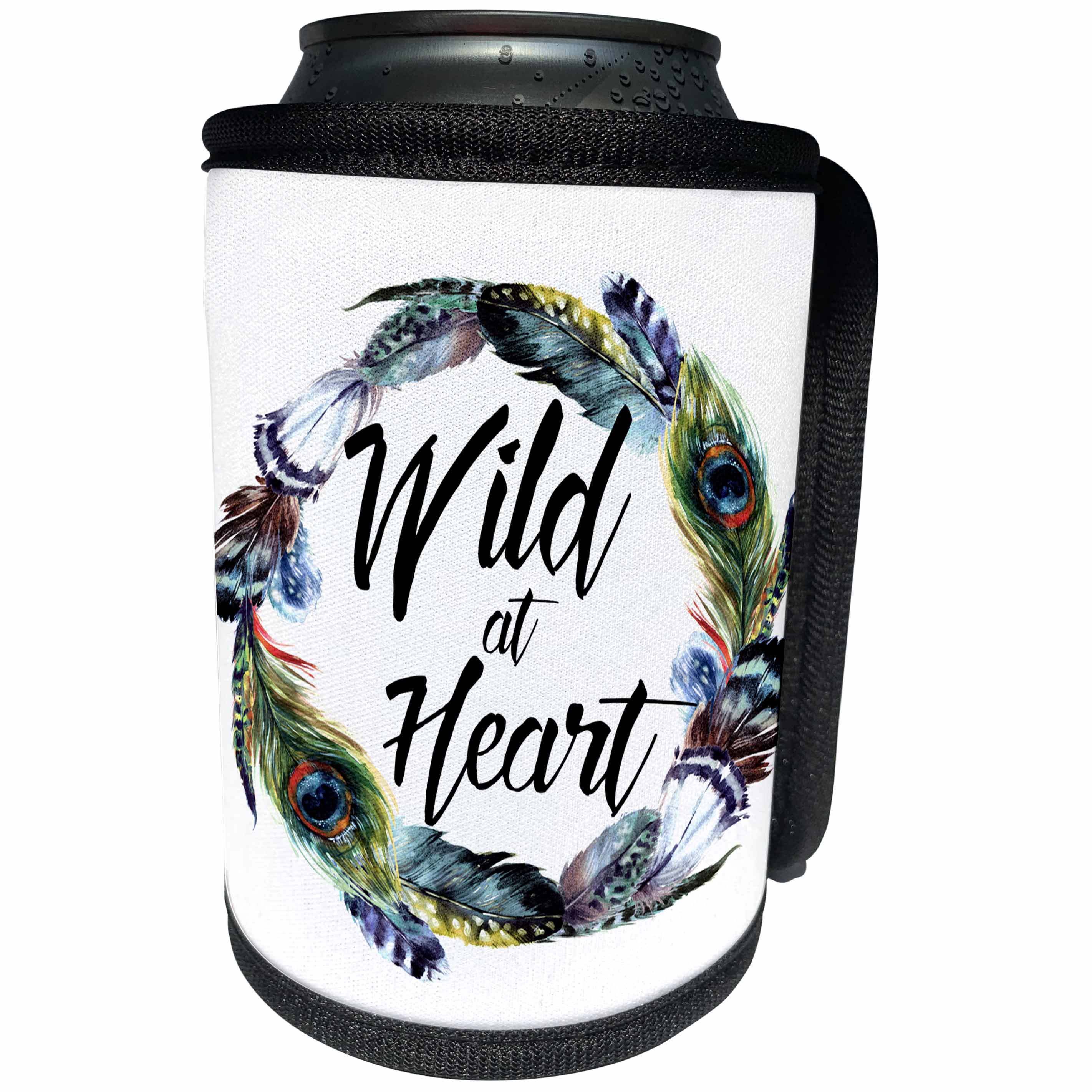 3dRose Anne Marie Baugh - Quotes - Feather Wreath With Wild At Heart - Can Cooler Bottle Wrap (cc_252959)