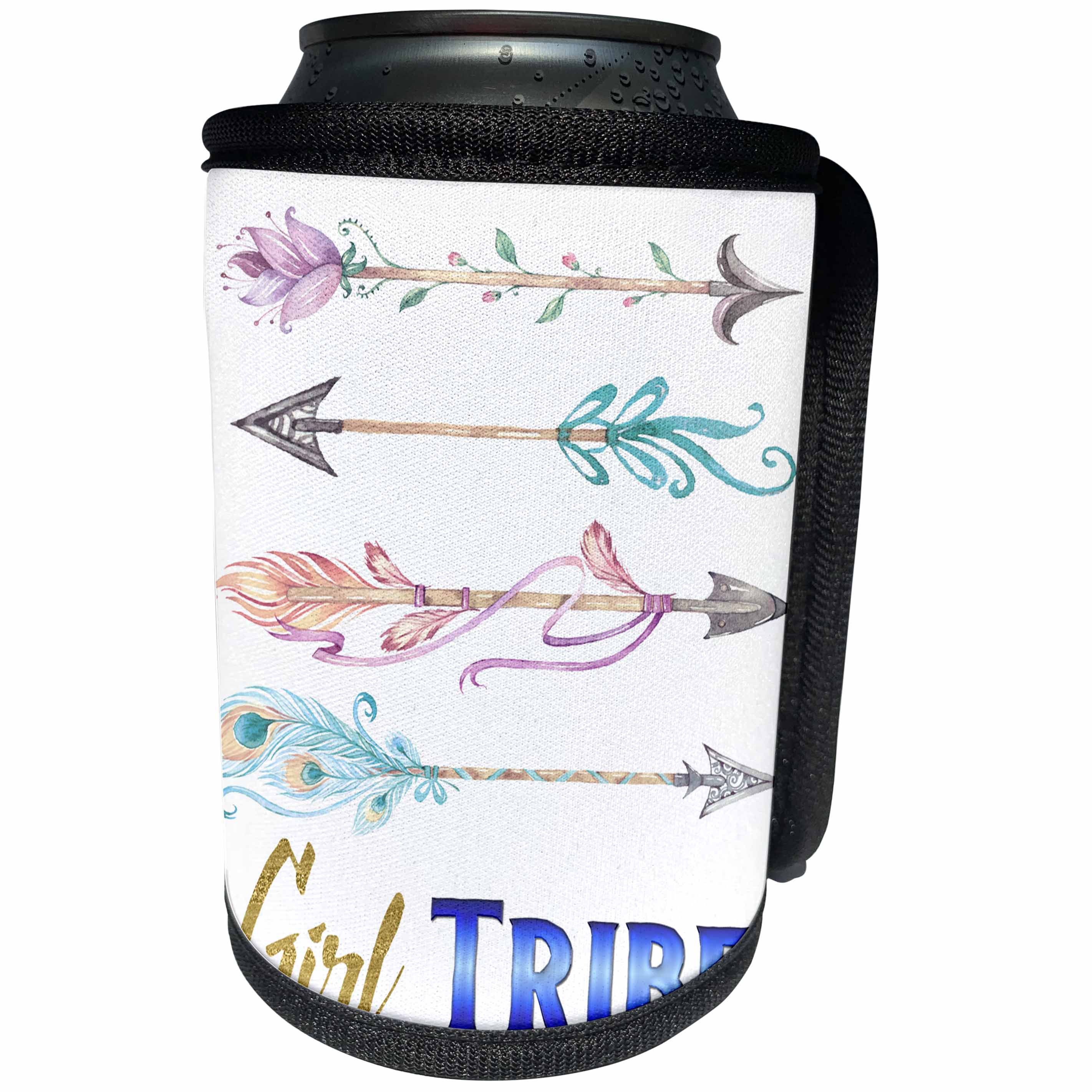 3dRose Anne Marie Baugh - Quotes - Pretty Watercolor Tribal Arrows With Girl Tribe - Can Cooler Bottle Wrap (cc_252965)