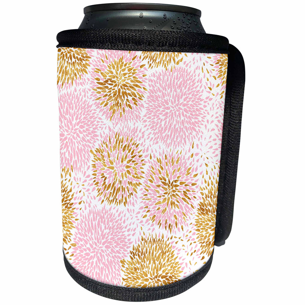 3dRose Anne Marie Baugh - Flowers - Pretty Mum Flowers Patter In Pink and Gold - Can Cooler Bottle Wrap (cc_252970)