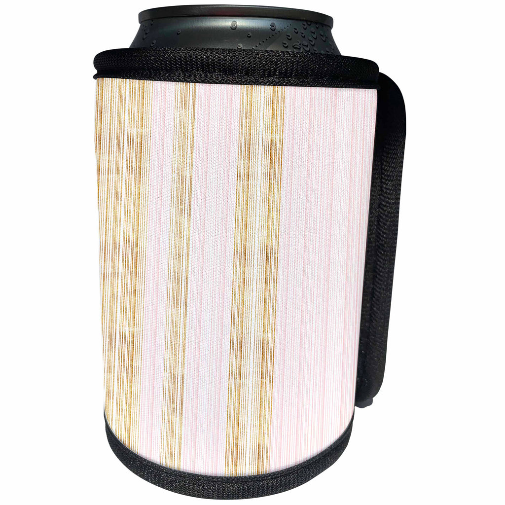 3dRose Anne Marie Baugh - Patterns - Chic Pink and Gold Thin Stripes Pattern - Can Cooler Bottle Wrap (cc_252975)