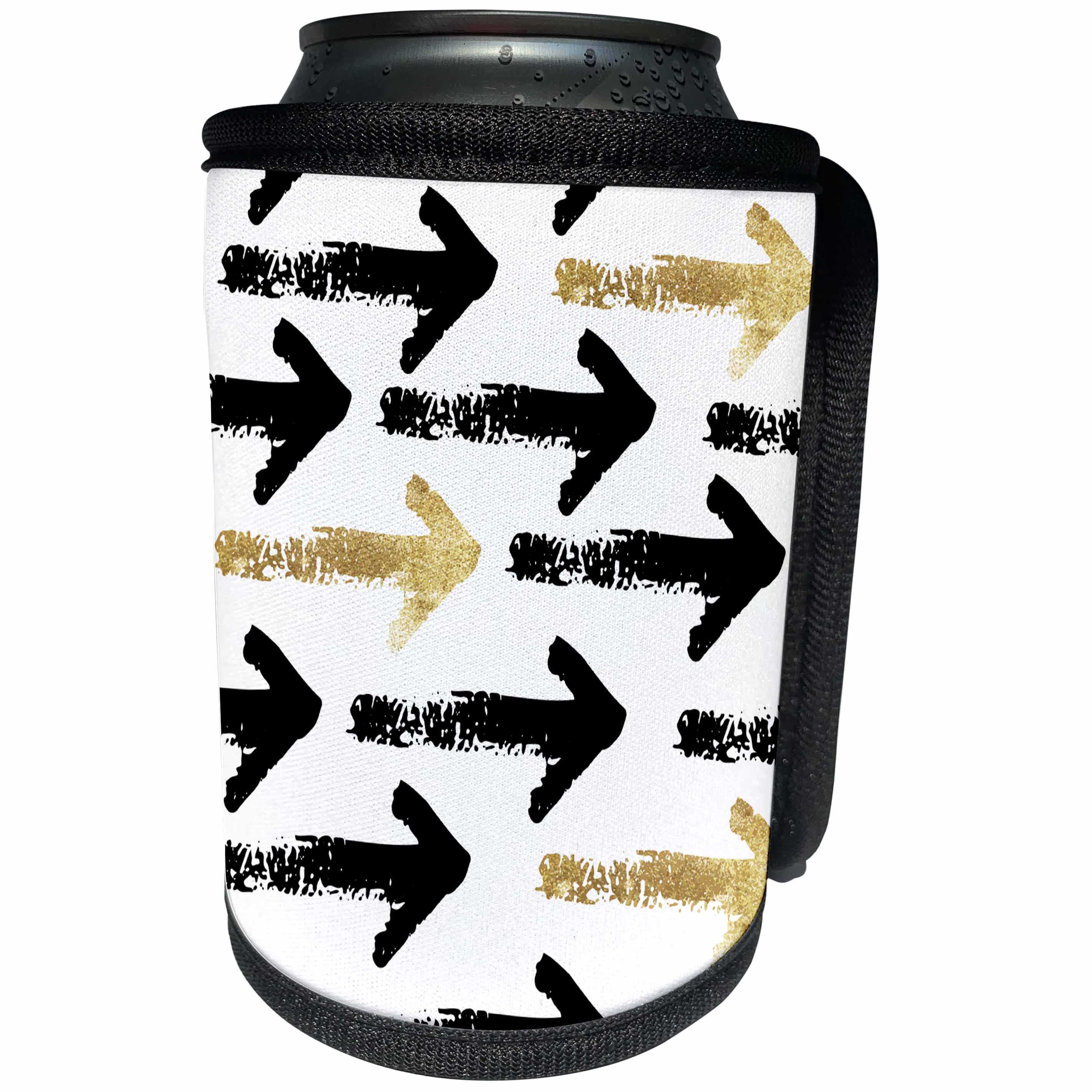 3dRose Anne Marie Baugh - Patterns - Chic Black and Gold Arrows Pattern - Can Cooler Bottle Wrap (cc_252976)