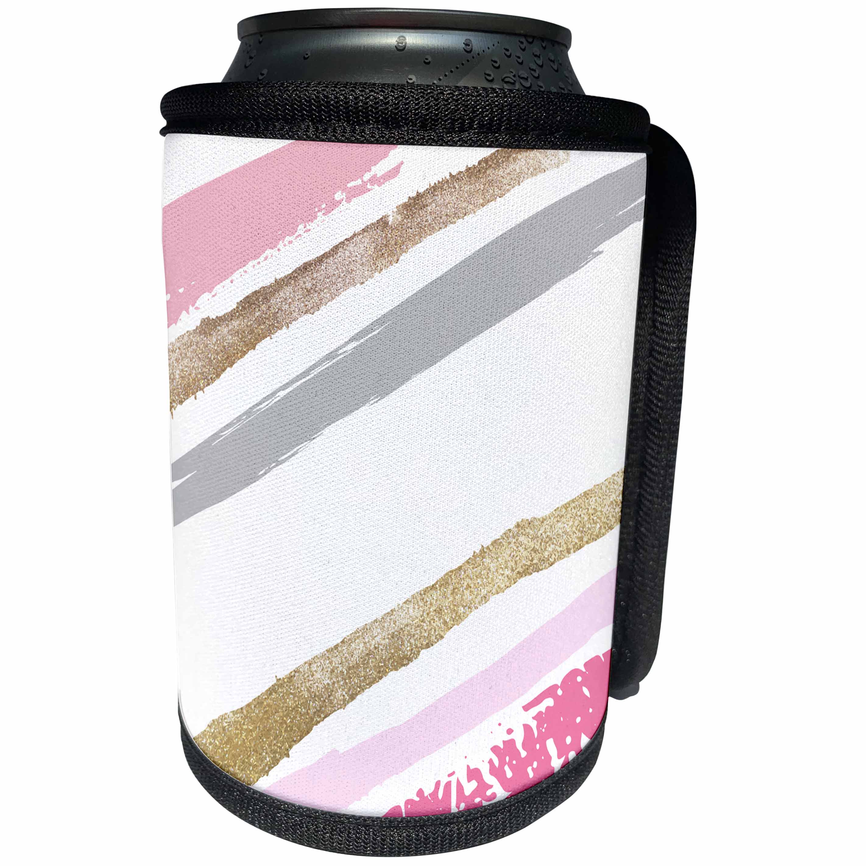 3dRose Anne Marie Baugh - Brush Strokes - Pink, Gold, and Gray Diagonal Brush Strokes - Can Cooler Bottle Wrap (cc_252977)