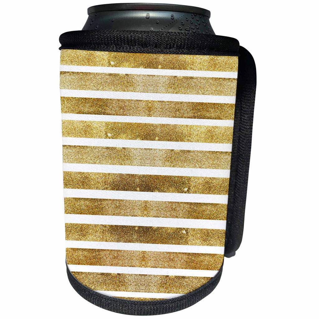3dRose Anne Marie Baugh - Patterns - Gold Horizontal Stripes Pattern - Can Cooler Bottle Wrap (cc_252983)