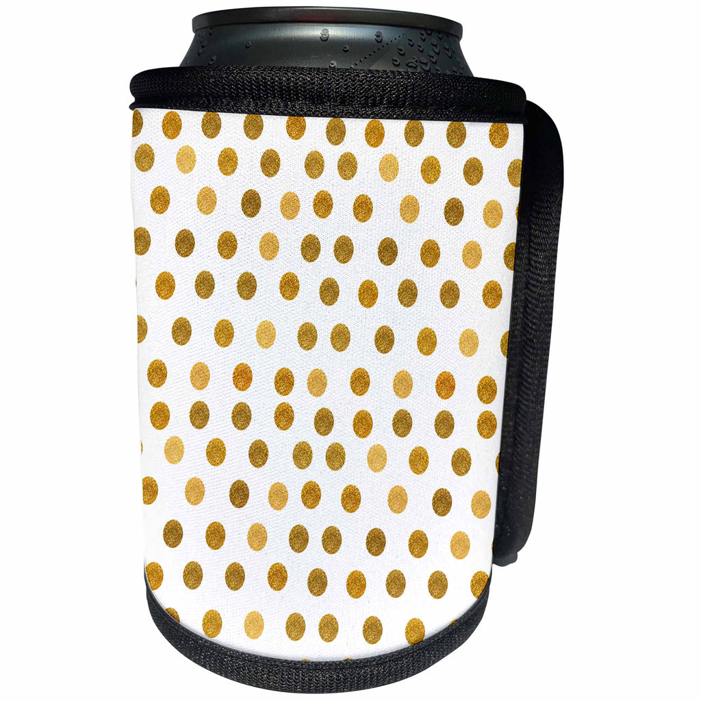 3dRose Anne Marie Baugh - Patterns - Gold Hand Painted Dots Pattern - Can Cooler Bottle Wrap (cc_252984)