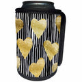 3dRose Anne Marie Baugh - Patterns - Black and White Hand Painted Stripes With Gold Hearts Pattern - Can Cooler Bottle Wrap (cc_252985)