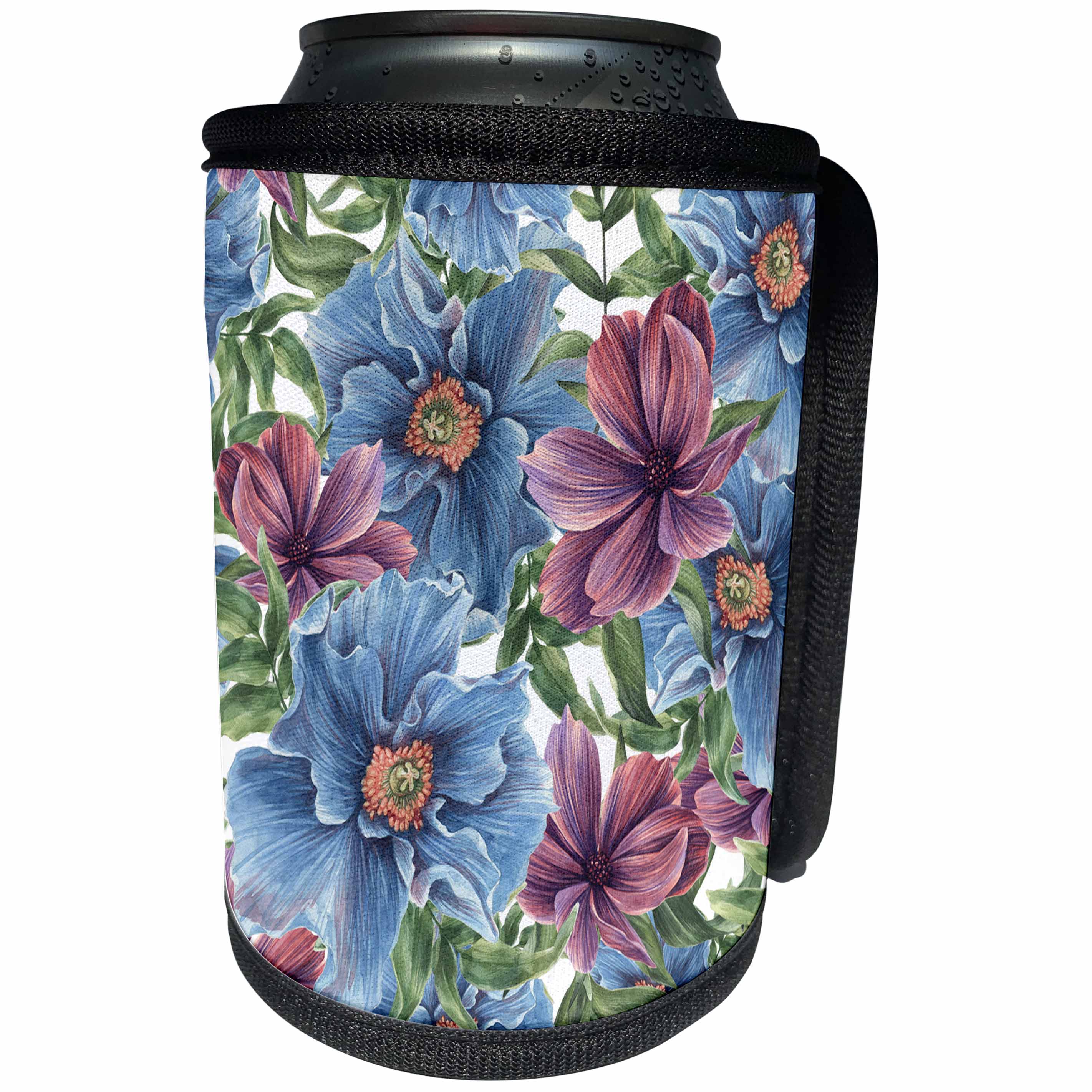 3dRose Anne Marie Baugh - Patterns - Pretty Deep Blue and Purple Flowers Pattern - Can Cooler Bottle Wrap (cc_252991)