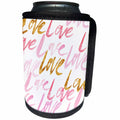 3dRose Anne Marie Baugh - Patterns - Pink and Gold Hand Painted Watercolor Love Pattern - Can Cooler Bottle Wrap (cc_252996)