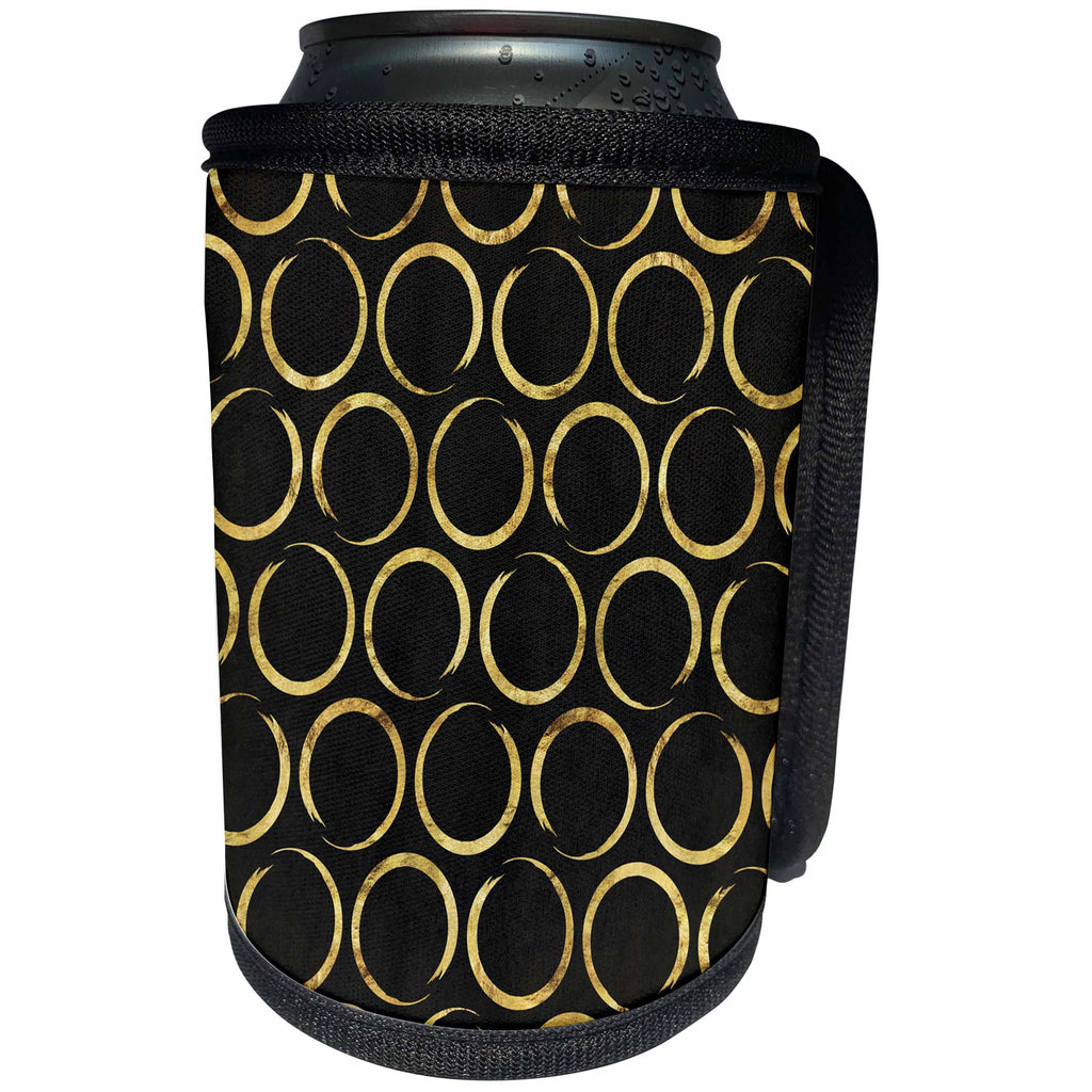 3dRose Anne Marie Baugh - Patterns - Pretty Gold Irregular Circles On A Black Watercolor Background - Can Cooler Bottle Wrap (cc_253000)