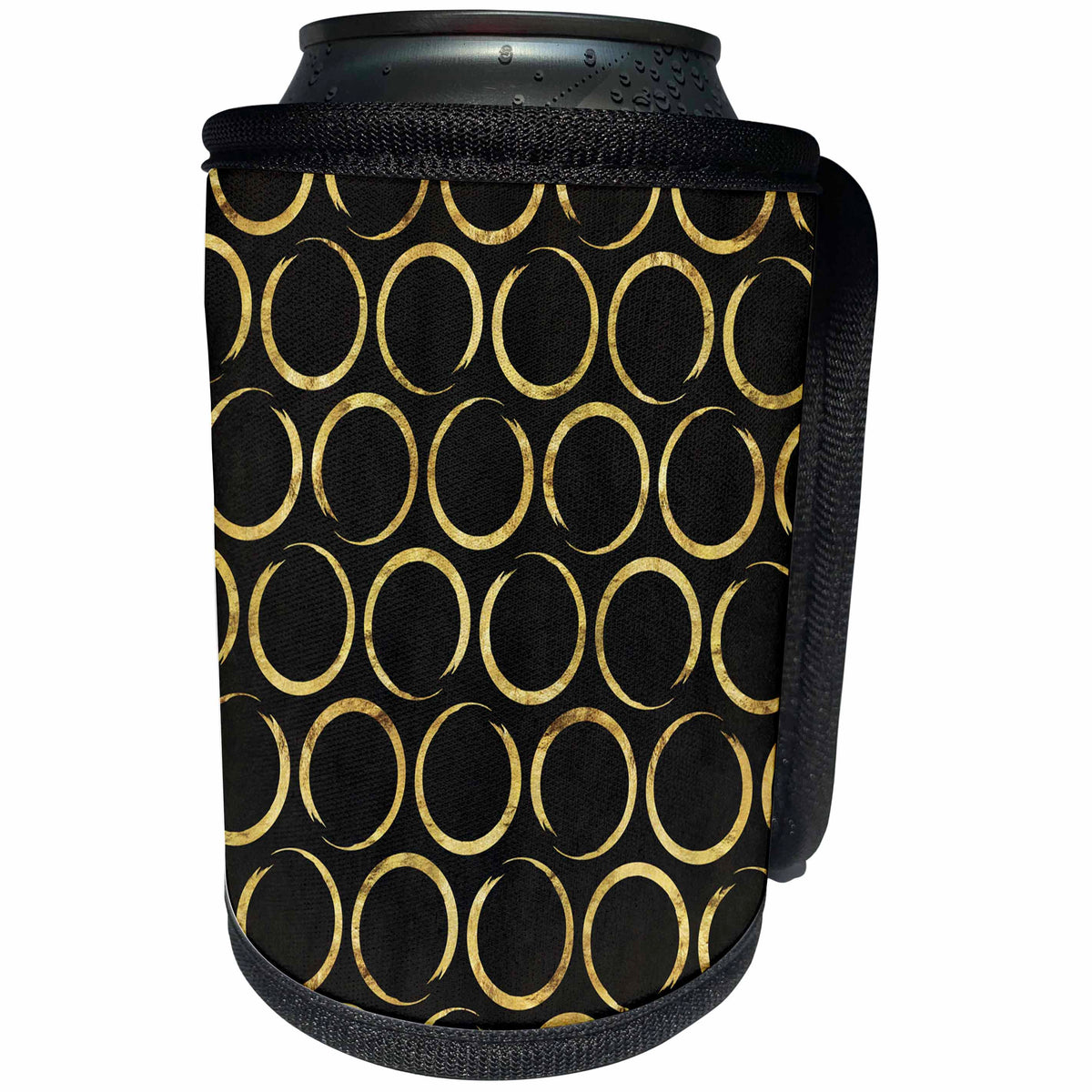 3dRose Anne Marie Baugh - Patterns - Pretty Gold Irregular Circles On A Black Watercolor Background - Can Cooler Bottle Wrap (cc_253000)