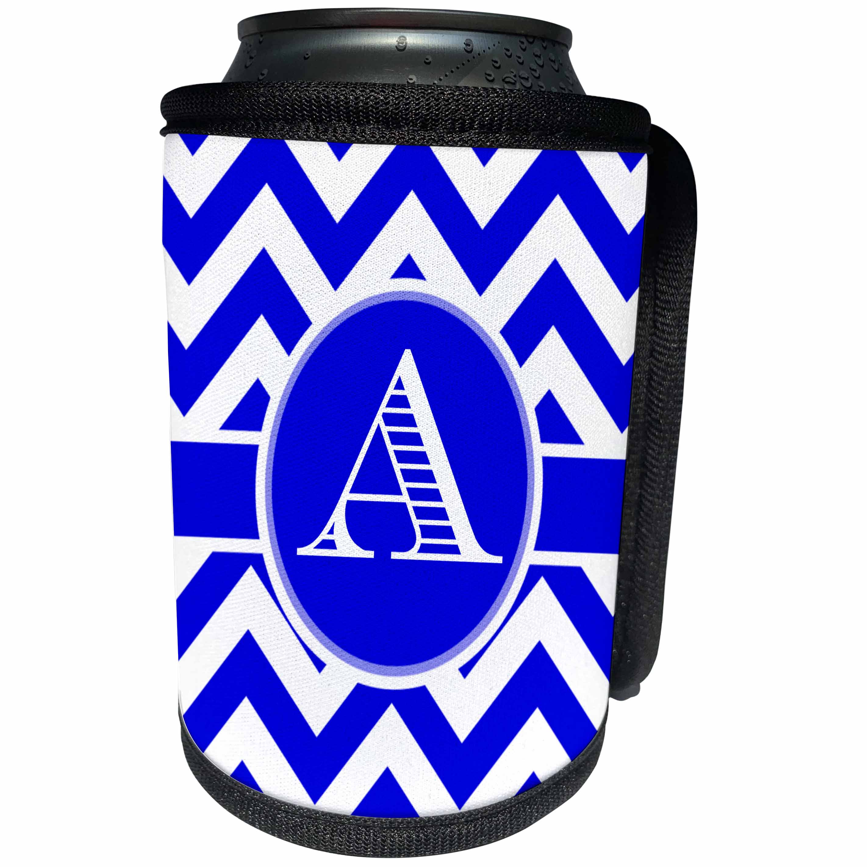 3dRose BrooklynMeme Designs - Blue and white chevron monogram white initial A - Can Cooler Bottle Wrap (cc_253022)