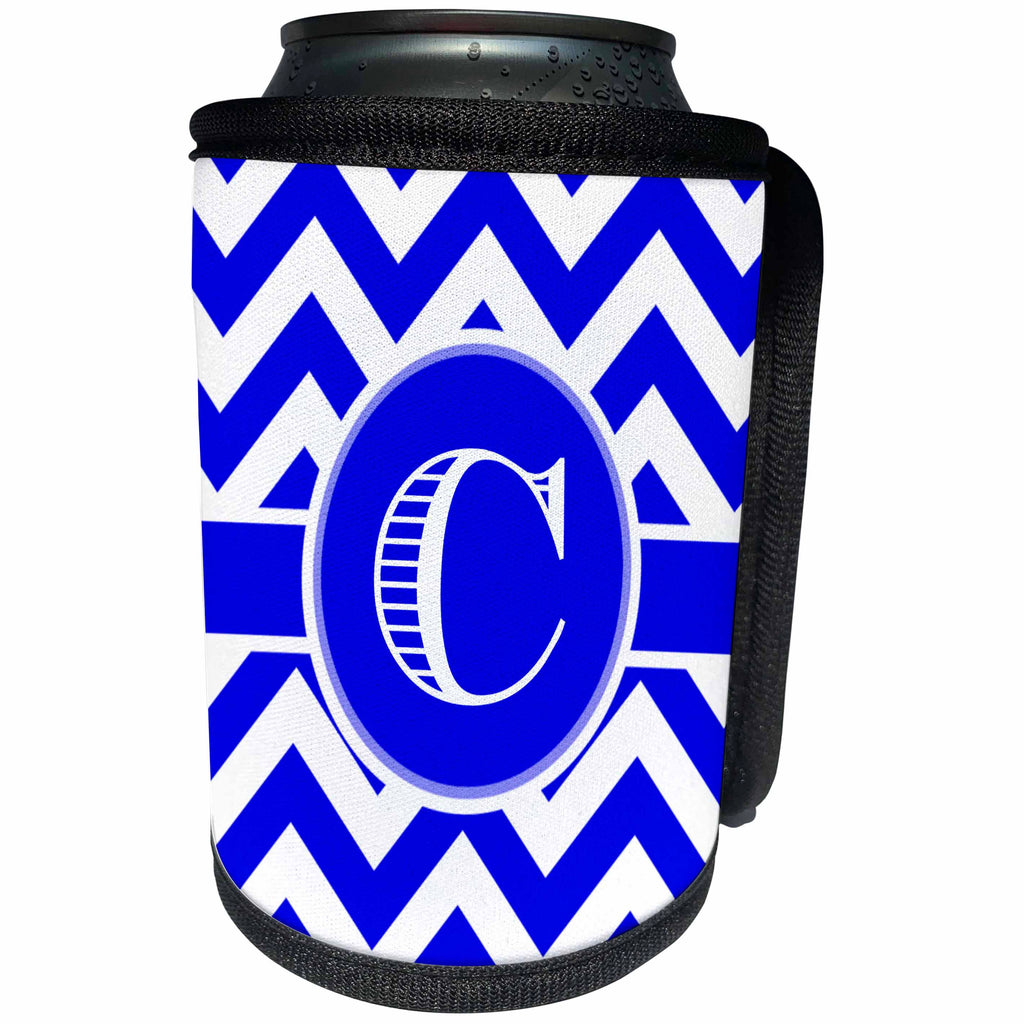 3dRose BrooklynMeme Designs - Blue and white chevron monogram white initial C - Can Cooler Bottle Wrap (cc_253024)