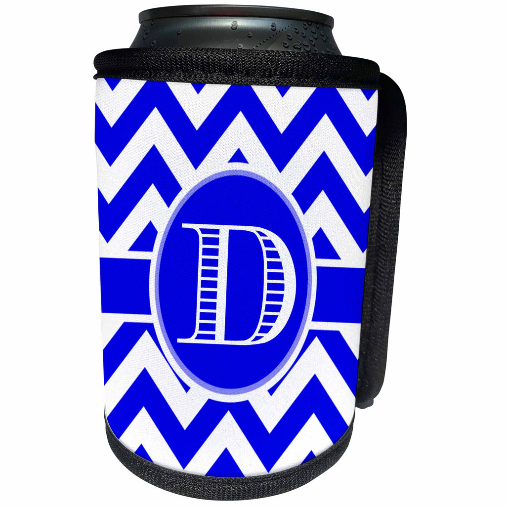 3dRose BrooklynMeme Designs - Blue and white chevron monogram white initial D - Can Cooler Bottle Wrap (cc_253025)