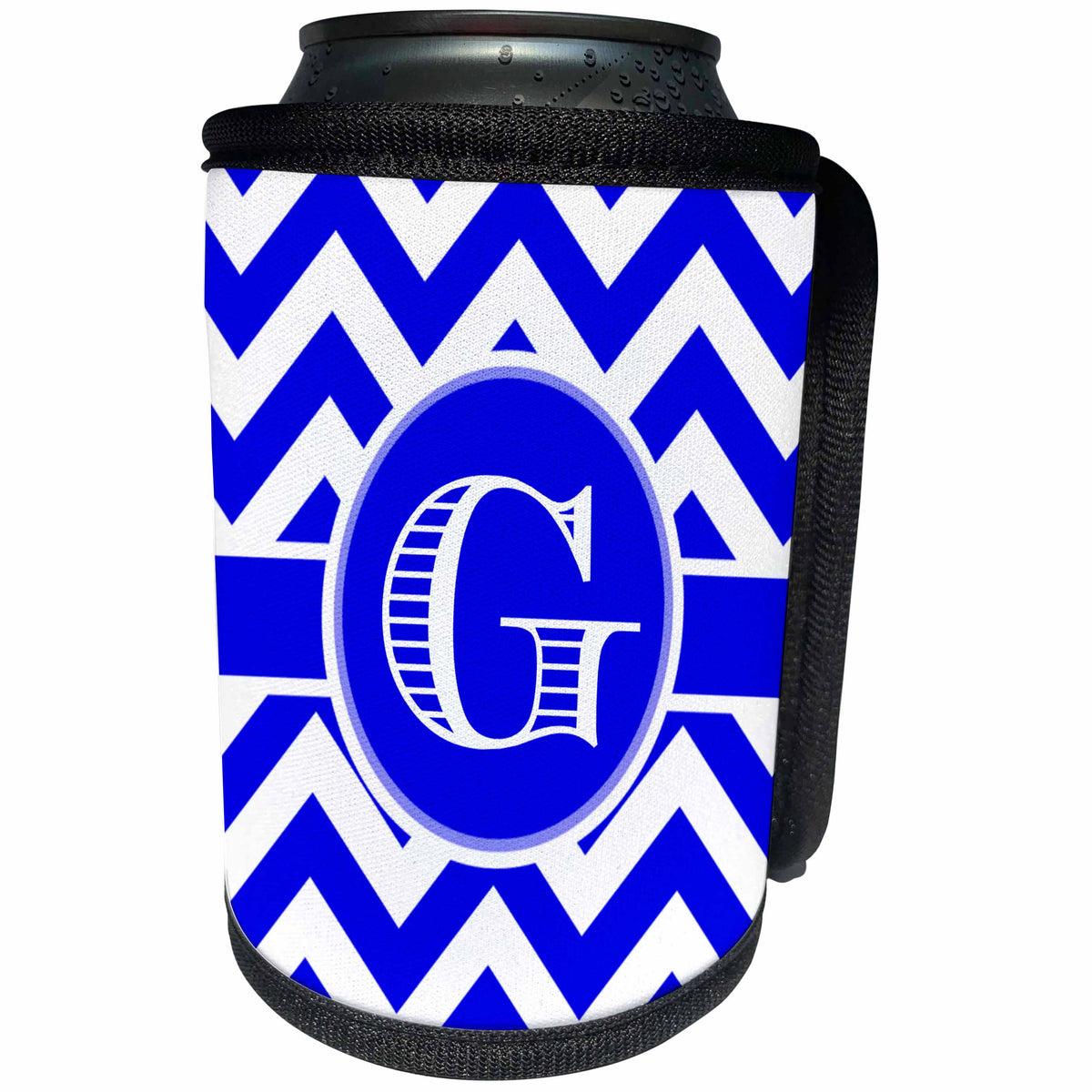 3dRose BrooklynMeme Designs - Blue and white chevron monogram white initial G - Can Cooler Bottle Wrap (cc_253028)