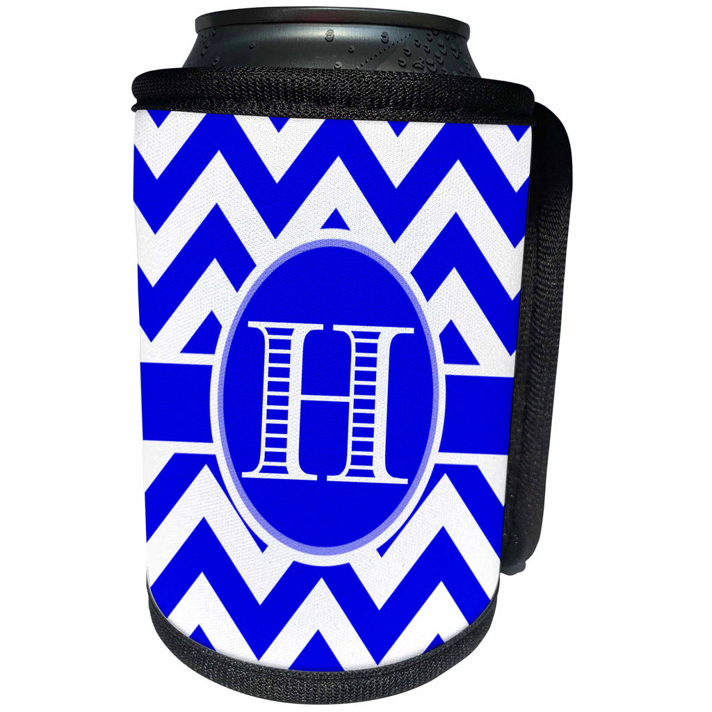 3dRose BrooklynMeme Designs - Blue and white chevron monogram white initial H - Can Cooler Bottle Wrap (cc_253029)