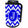 3dRose BrooklynMeme Designs - Blue and white chevron monogram white initial J - Can Cooler Bottle Wrap (cc_253031)