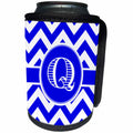 3dRose BrooklynMeme Designs - Blue and white chevron monogram white initial Q - Can Cooler Bottle Wrap (cc_253038)