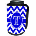 3dRose BrooklynMeme Designs - Blue and white chevron monogram white initial T - Can Cooler Bottle Wrap (cc_253041)