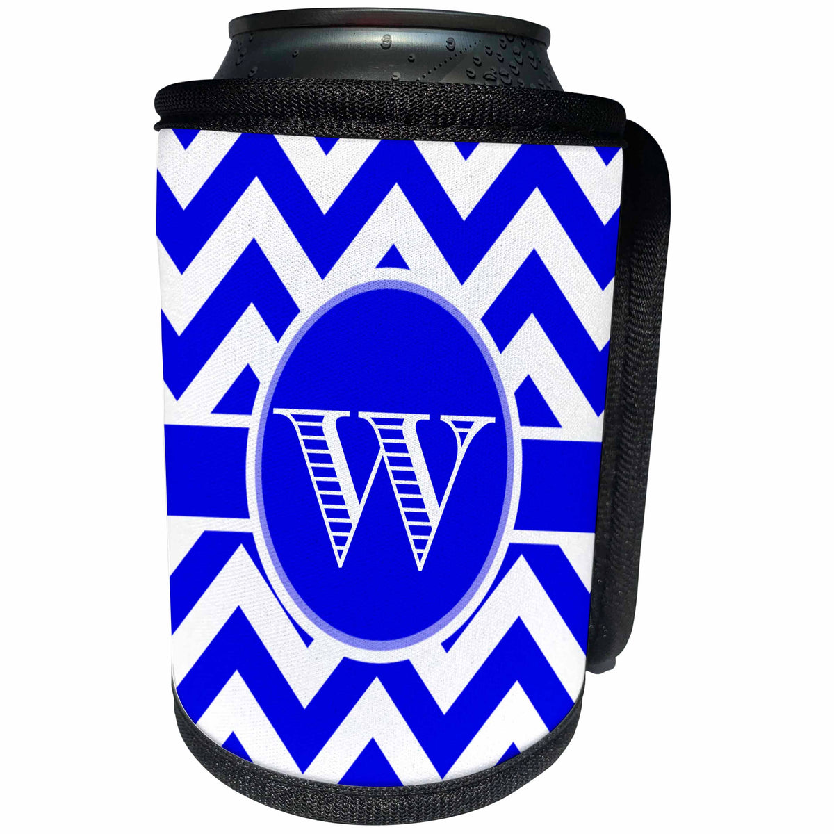 3dRose BrooklynMeme Designs - Blue and white chevron monogram white initial W - Can Cooler Bottle Wrap (cc_253044)