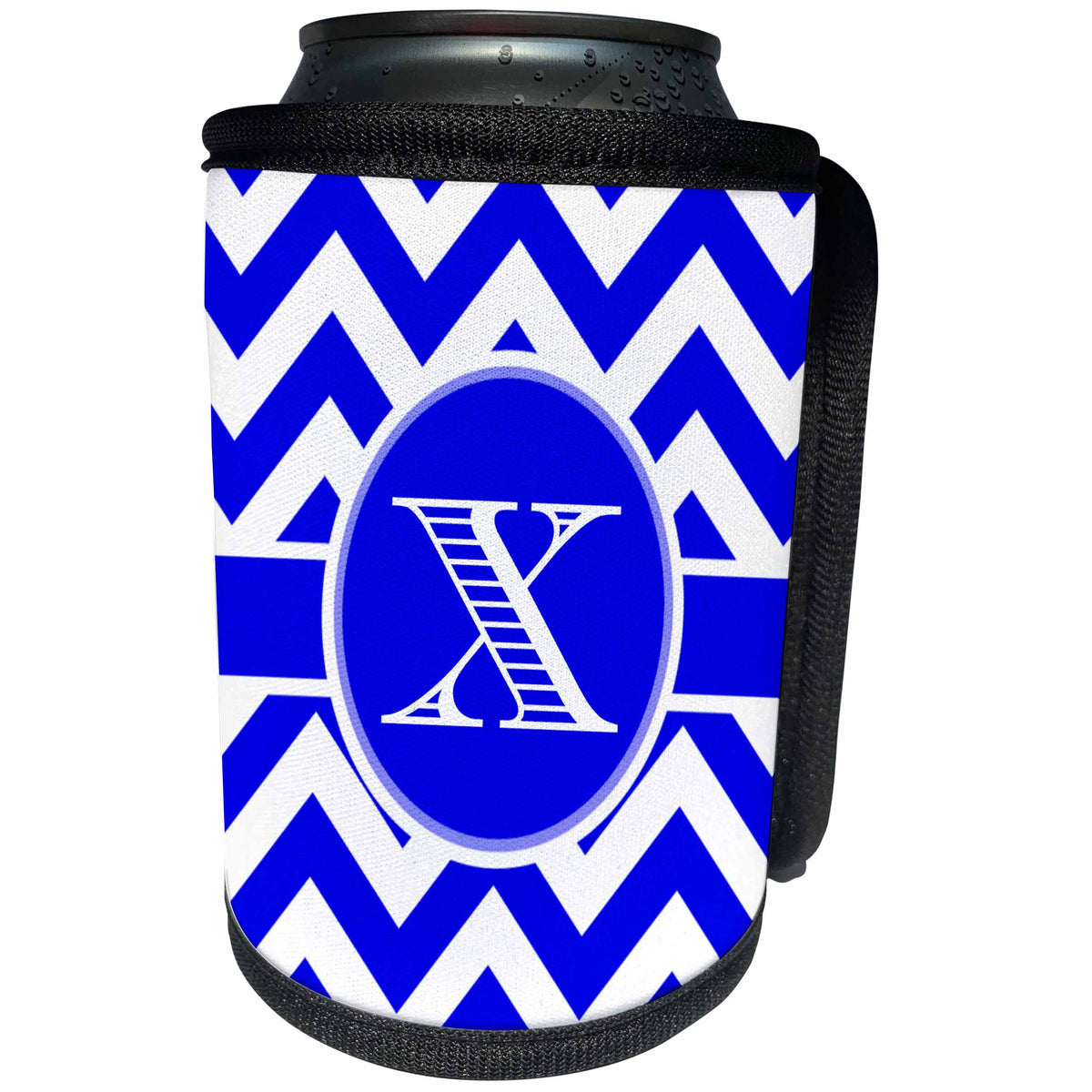 3dRose BrooklynMeme Designs - Blue and white chevron monogram white initial X - Can Cooler Bottle Wrap (cc_253045)
