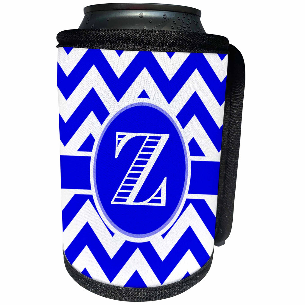 3dRose BrooklynMeme Designs - Blue and white chevron monogram white initial Z - Can Cooler Bottle Wrap (cc_253047)