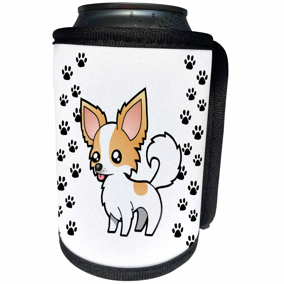 3dRose BrooklynMeme Dogs - Chihuahua on a white background with paw prints - Can Cooler Bottle Wrap (cc_253079)