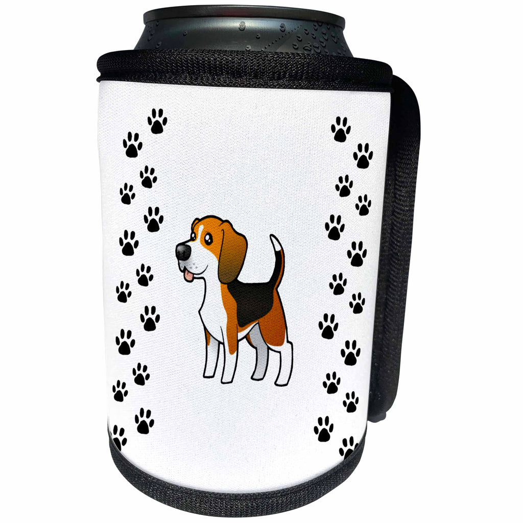 3dRose BrooklynMeme Dogs - Beagle on a white background with paw prints - Can Cooler Bottle Wrap (cc_253080)