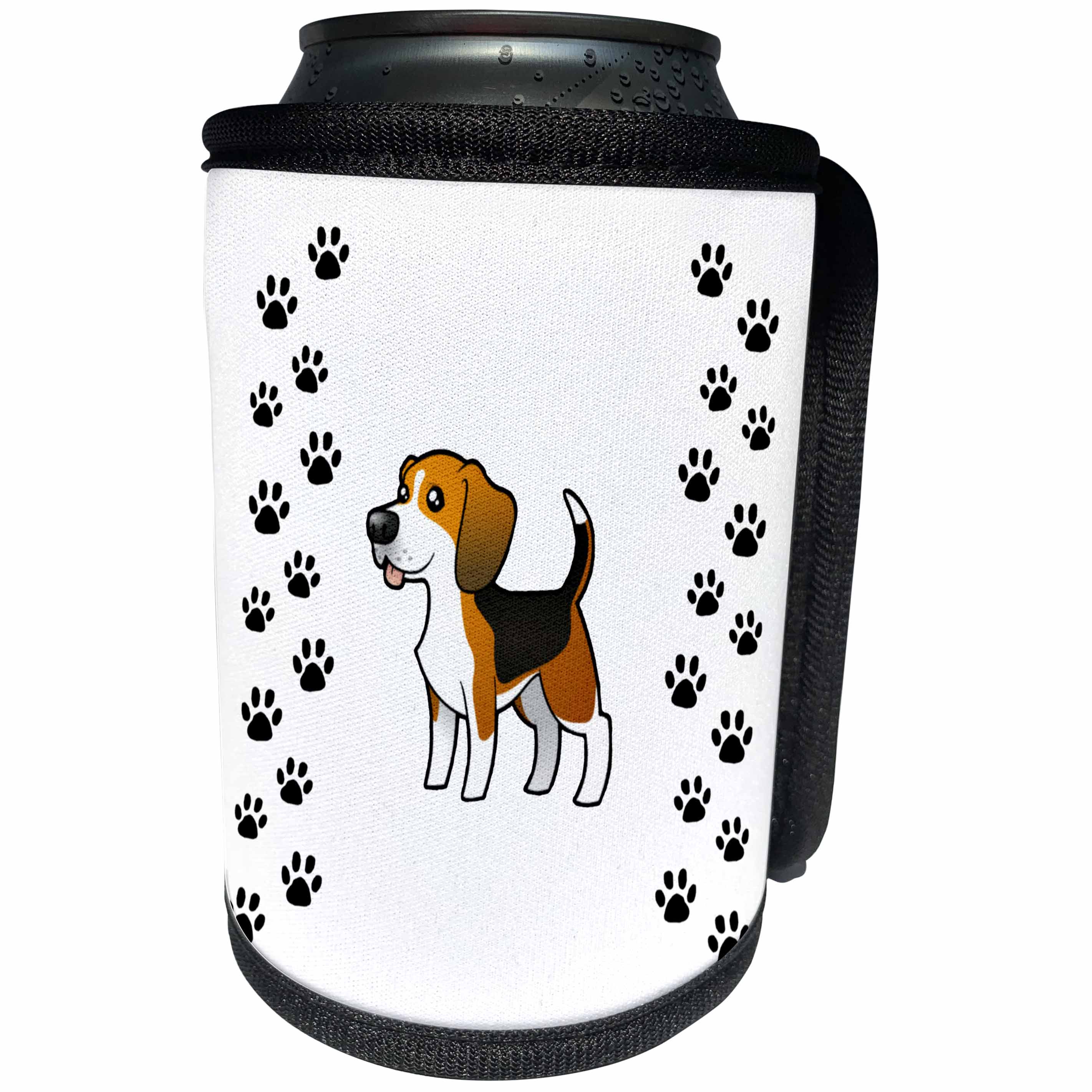 3dRose BrooklynMeme Dogs - Beagle on a white background with paw prints - Can Cooler Bottle Wrap (cc_253080)