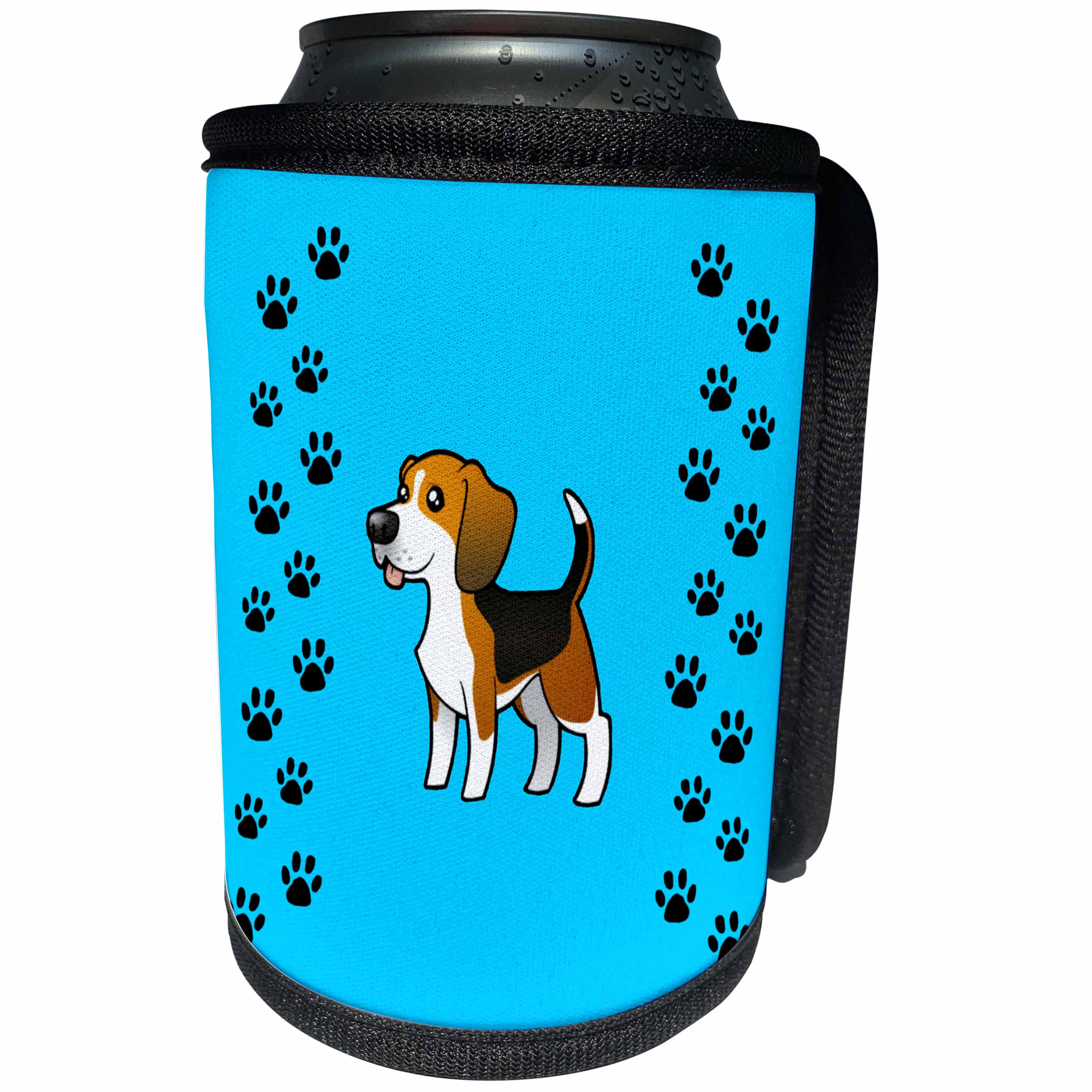 3dRose BrooklynMeme Dogs - Beagle on a blue background with paw prints - Can Cooler Bottle Wrap (cc_253081)