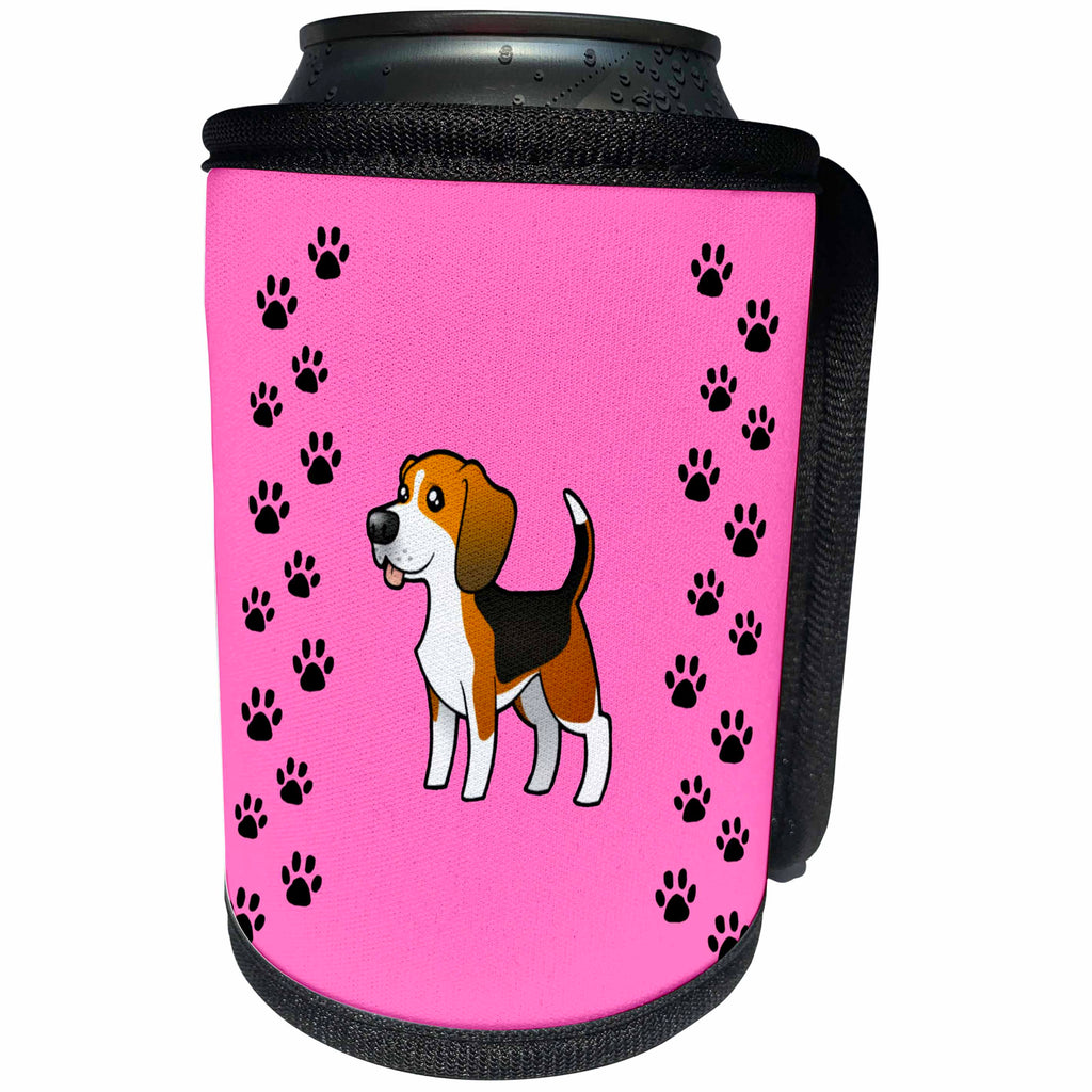 3dRose BrooklynMeme Dogs - Beagle on a pink background with paw prints - Can Cooler Bottle Wrap (cc_253083)
