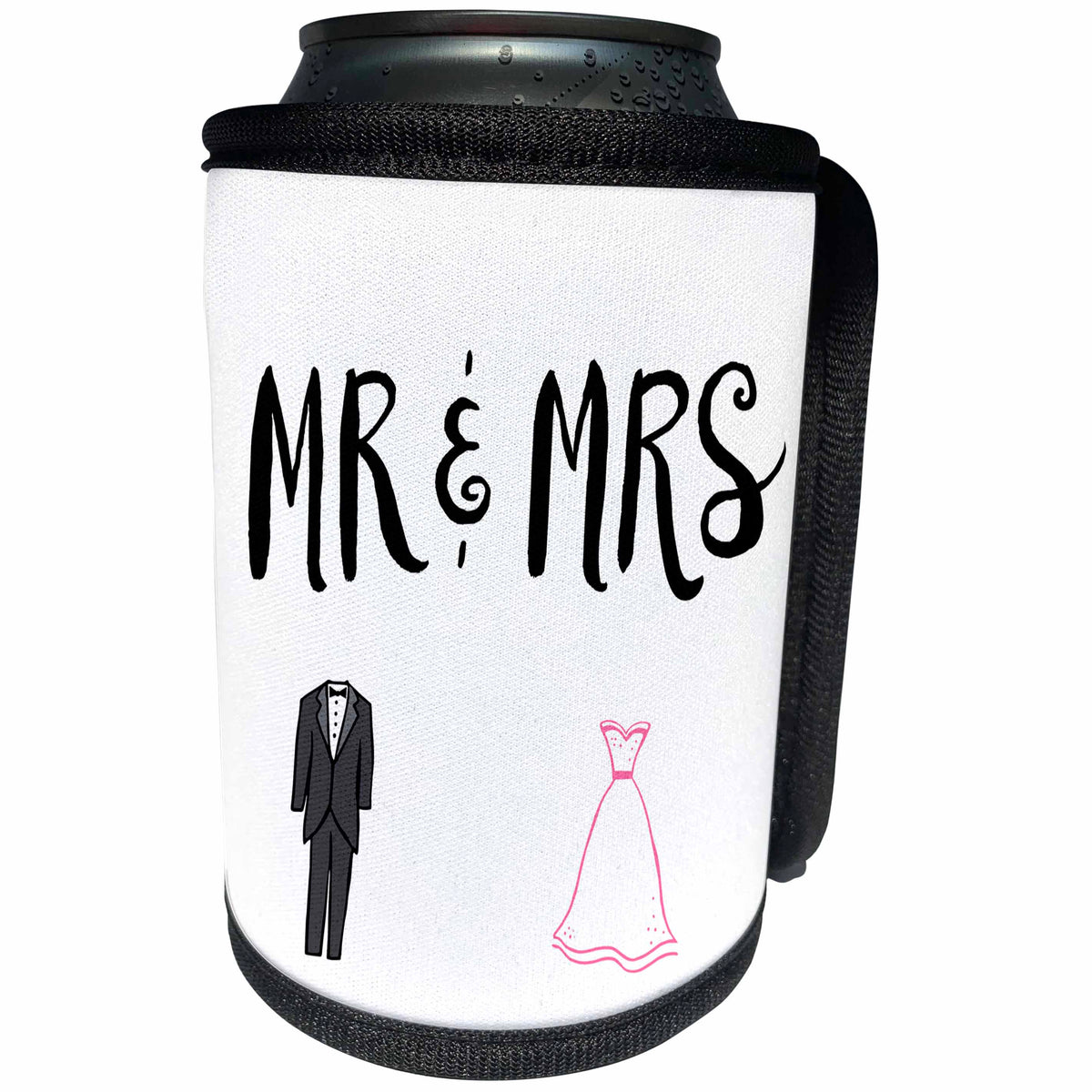3dRose BrooklynMeme Wedding - Mr. and Mrs. With tux and dress - Can Cooler Bottle Wrap (cc_253103)