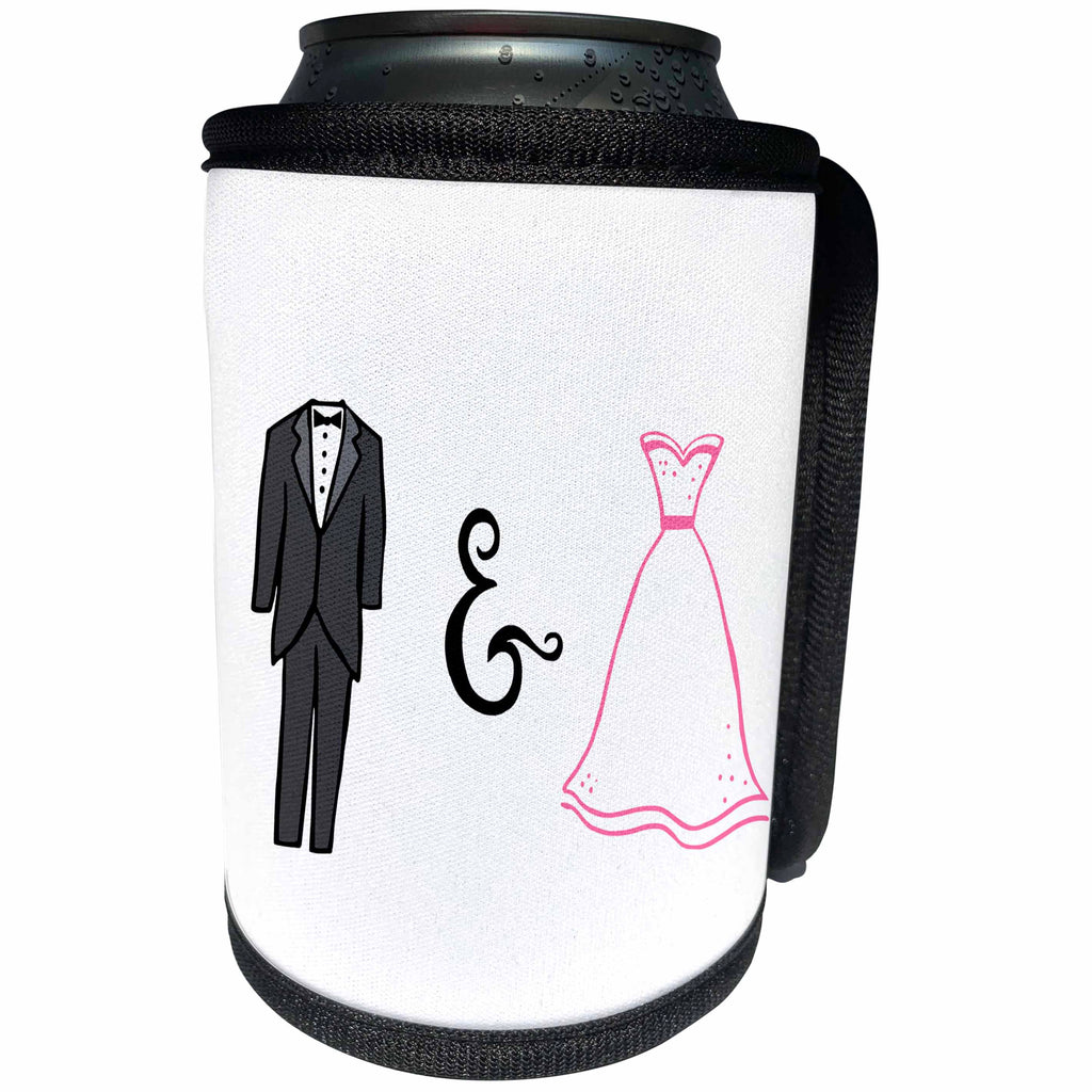 3dRose BrooklynMeme Wedding - Tuxedo and Wedding dress - Can Cooler Bottle Wrap (cc_253104)
