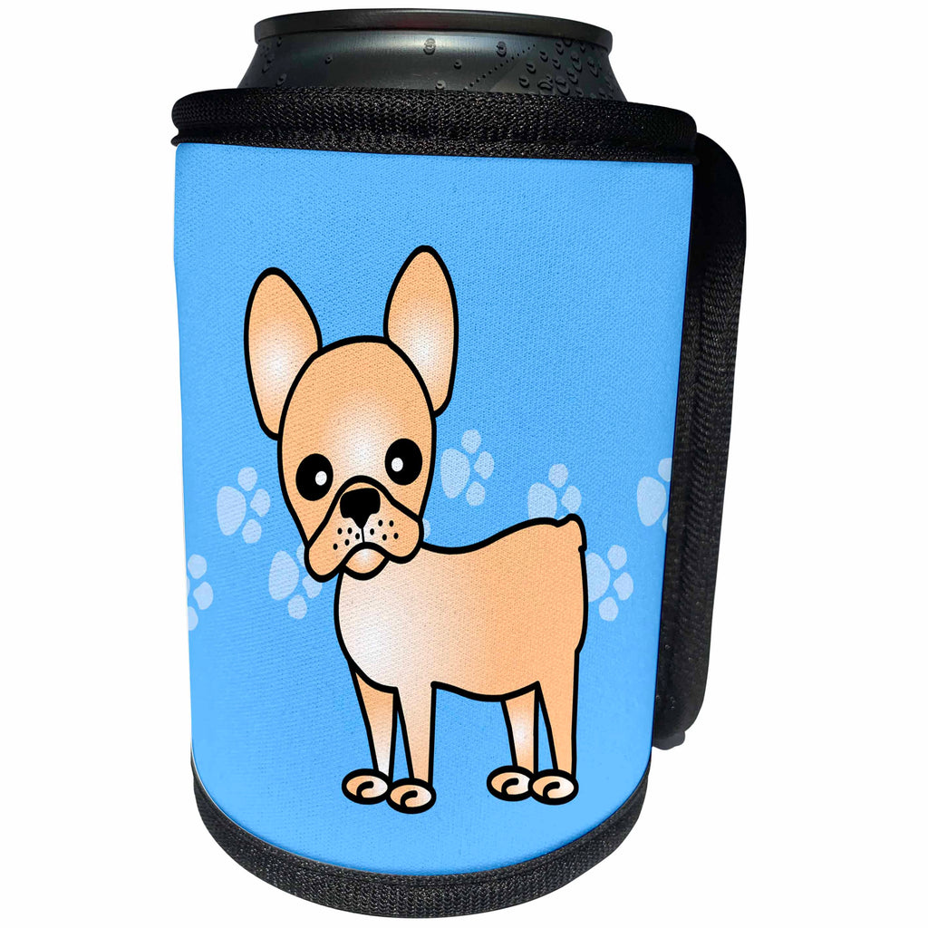 3dRose Janna Salak Designs Dogs - Cute Cream French Bulldog Red with Pawprints - Can Cooler Bottle Wrap (cc_25322)
