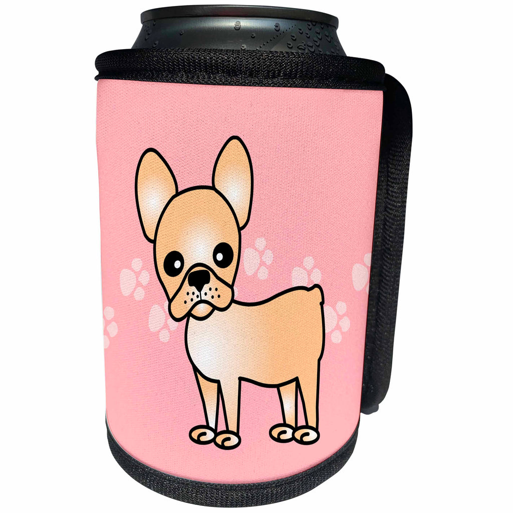3dRose Janna Salak Designs Dogs - Cute Cream French Bulldog Pink with Pawprints - Can Cooler Bottle Wrap (cc_25323)